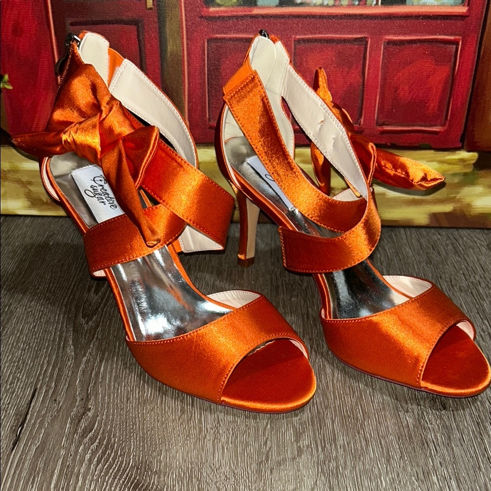 Orange Satin Peep-Toe Stiletto Heels